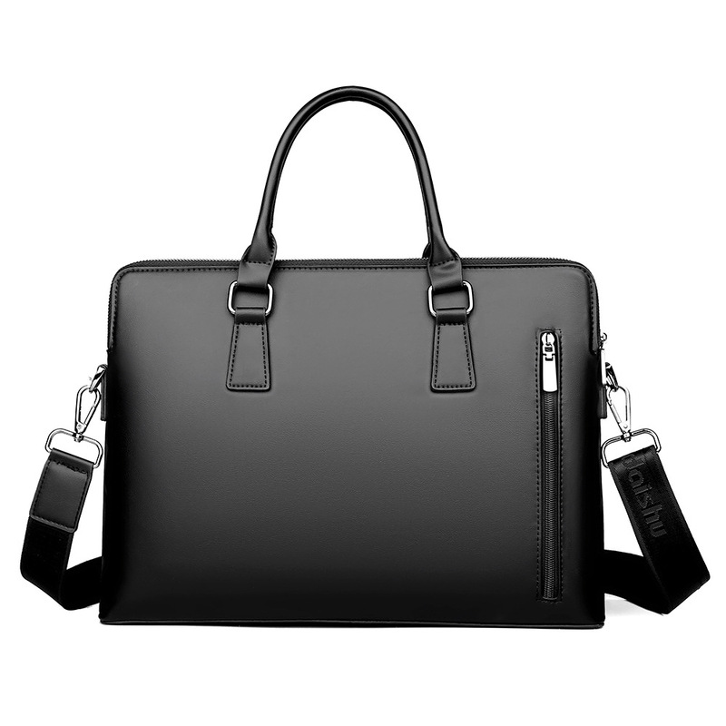 Leather Work Bag Laptop - PU 가죽 남성용 서류 가방, 블랙,