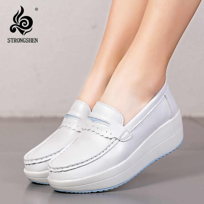 Leather Work Flats Women - STRONGSHEN 여성 플랫폼 웨지 캐주얼 신발