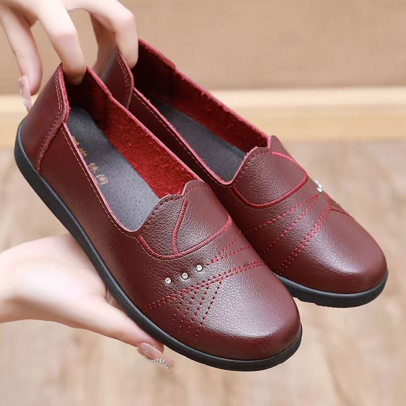 Leather Work Flats Women - 중년 및 노년 여성용 가죽 플랫