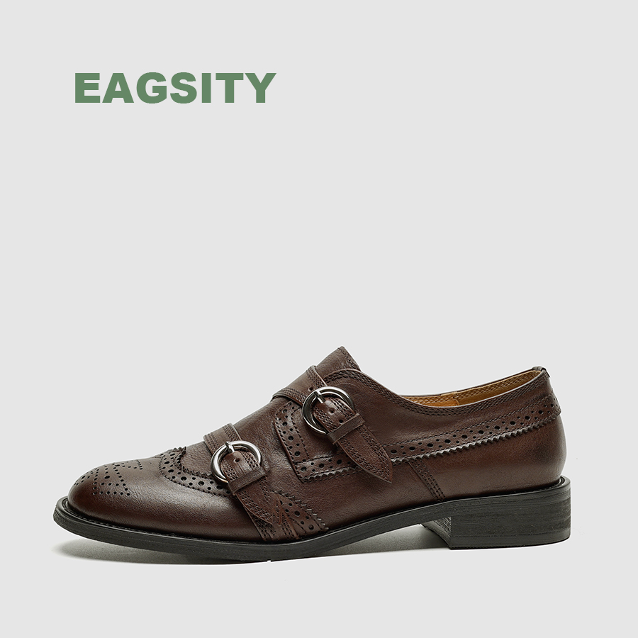 Leather Work Flats Women - EAGSITY 소가죽 영국 스타일 여성 신발