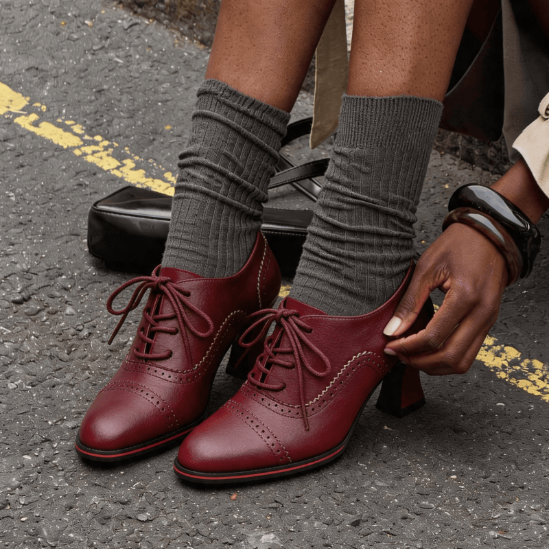 Leather Work Flats Women - 여성용 인조 가죽 브로그 옥스퍼드 힐