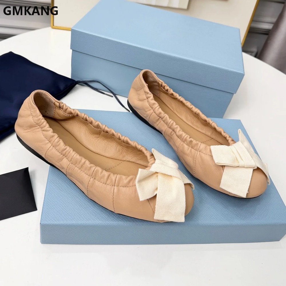여성용 발레 플랫 슈즈, 리본 장식 주름 캐주얼 드레스 - Leather Work Flats Women 리뷰 및 가격
