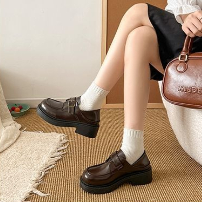 브라운 브리티시 스타일 가죽 슬립온 로퍼 여성화, 업무 - Leather Work Flats Women 리뷰 및 가격