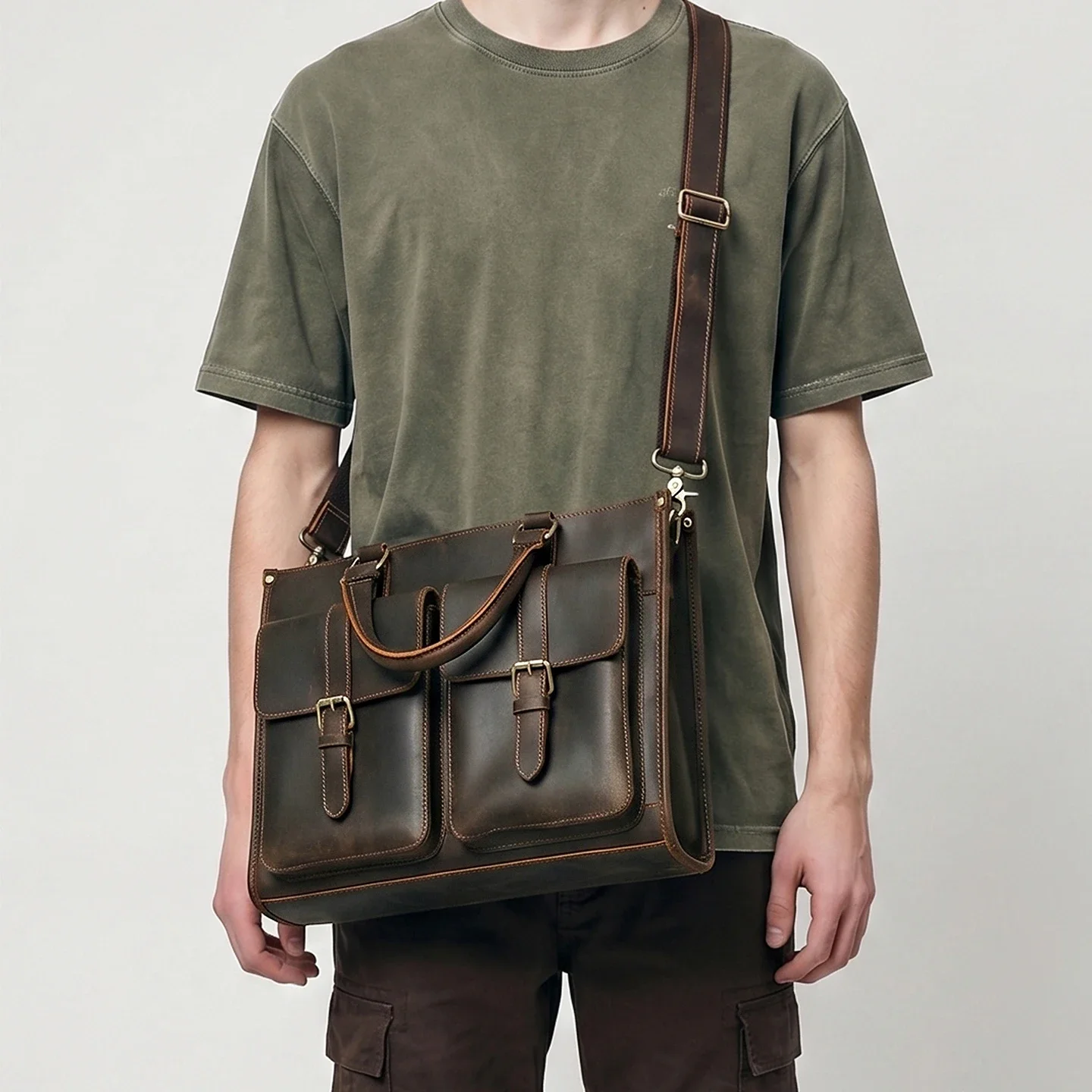 빈티지 정품 가죽 남성 크로스바디 숄더 브리프케이스 크 - Leather Work Bag Laptop 리뷰 및 가격