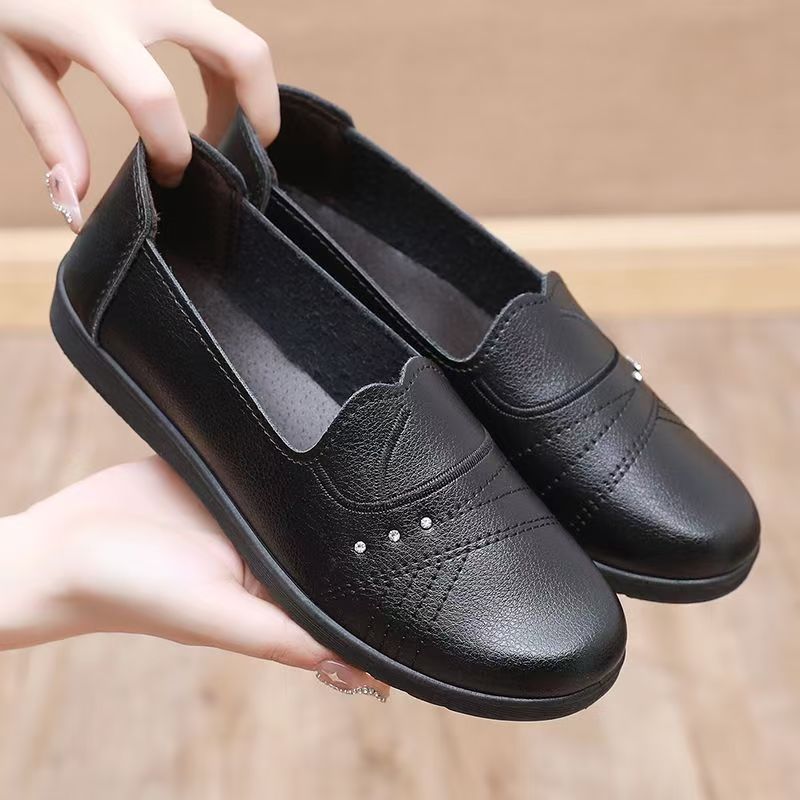 중년 및 노년 여성용 가죽 플랫 슈즈, 누드 컬러, 봄 - Leather Work Flats Women 리뷰 및 가격