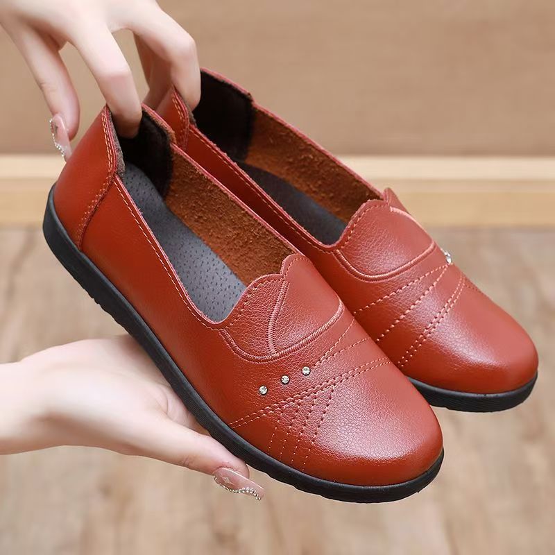 중년 및 노년 여성용 가죽 플랫 슈즈, 누드 컬러, 봄 - Leather Work Flats Women 리뷰 및 가격