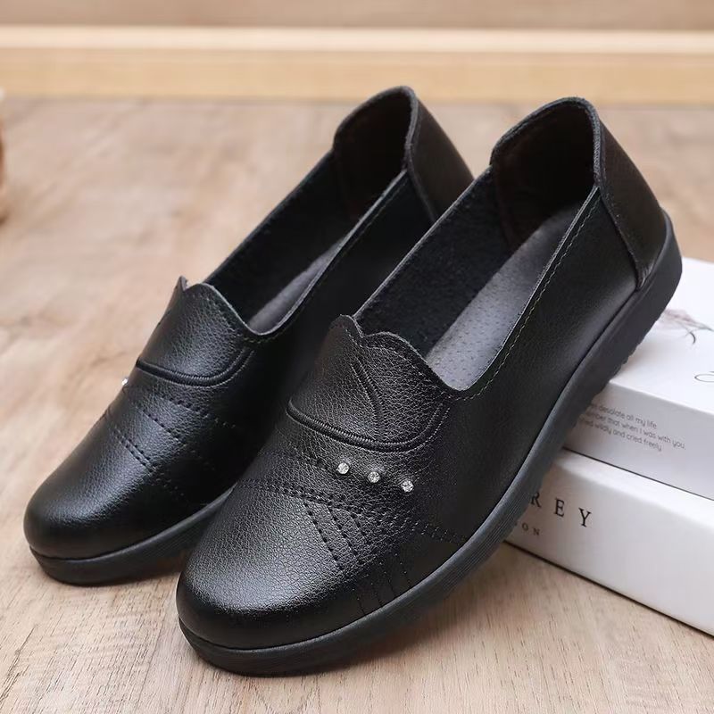 중년 및 노년 여성용 가죽 플랫 슈즈, 누드 컬러, 봄 - Leather Work Flats Women 리뷰 및 가격