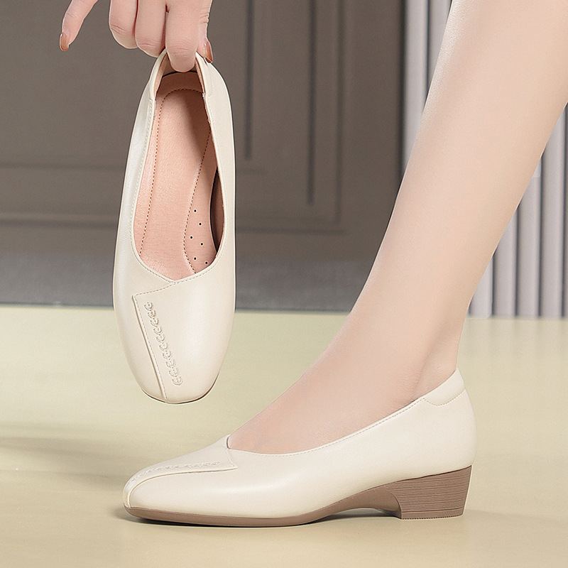 3cm 통기성 좋은 편안한 얕은 굽 부드러운 가죽 플랫 - Leather Work Flats Women 리뷰 및 가격