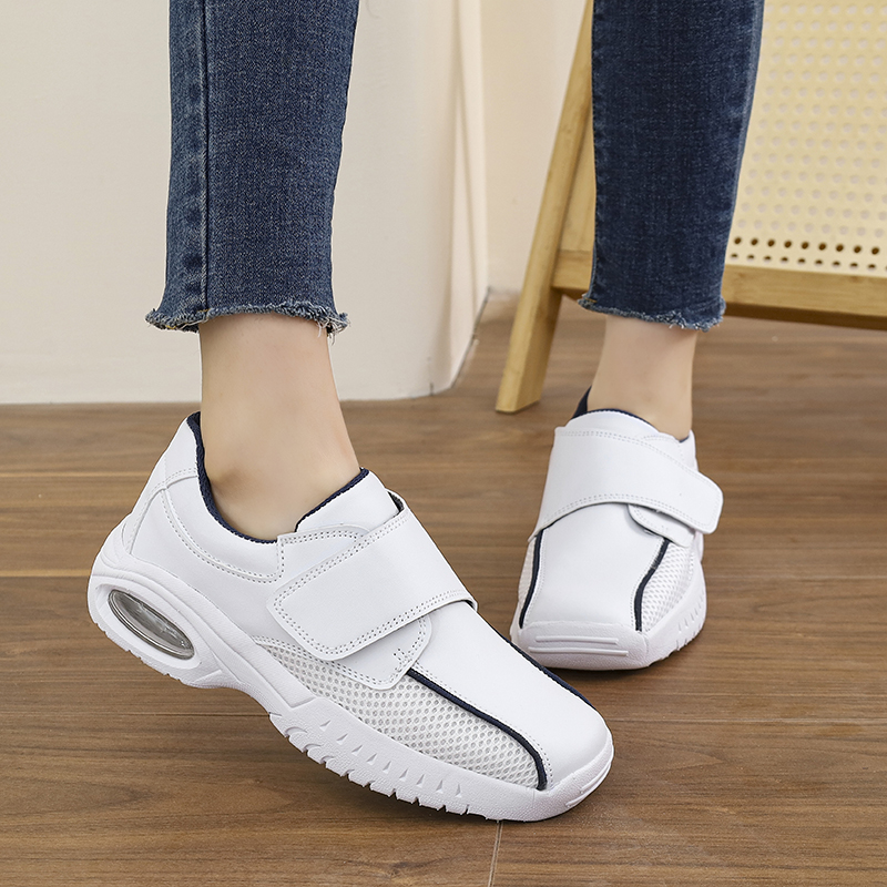 전문가용 순백색 간호화 여성용 훅앤루프 클로저 미끄럼  - Leather Work Flats Women 리뷰 및 가격