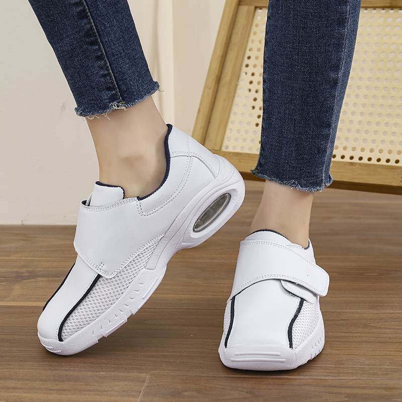 전문가용 순백색 간호화 여성용 훅앤루프 클로저 미끄럼  - Leather Work Flats Women 리뷰 및 가격
