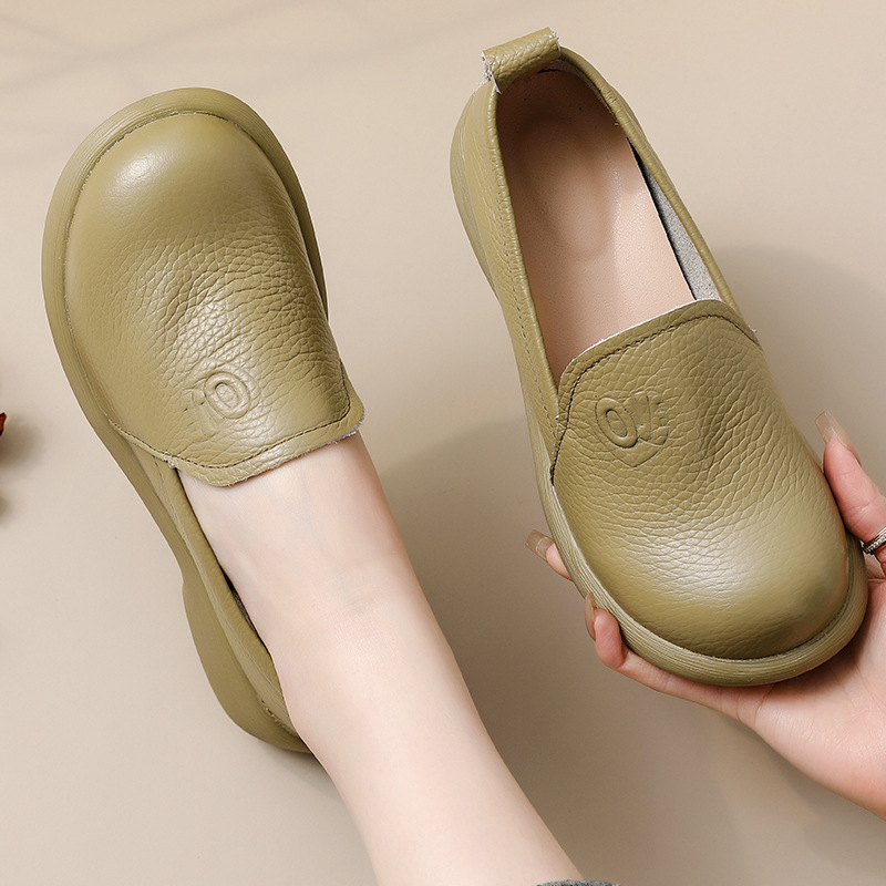 2025 천연 가죽 로퍼 여성용, 레트로 라운드 토 미 - Leather Work Flats Women 리뷰 및 가격