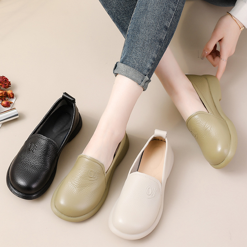 2025 천연 가죽 로퍼 여성용, 레트로 라운드 토 미 - Leather Work Flats Women 리뷰 및 가격