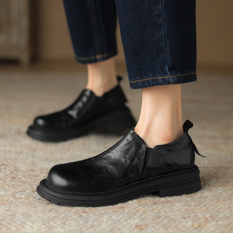 영국 스타일 라운드 토 정품 가죽 캐주얼 슬립온 로퍼  - Leather Work Flats Women 리뷰 및 가격